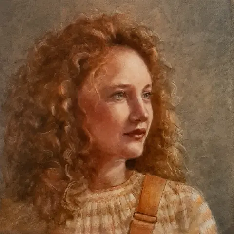 Realistisch olieverf portret Gouden licht door Leanne