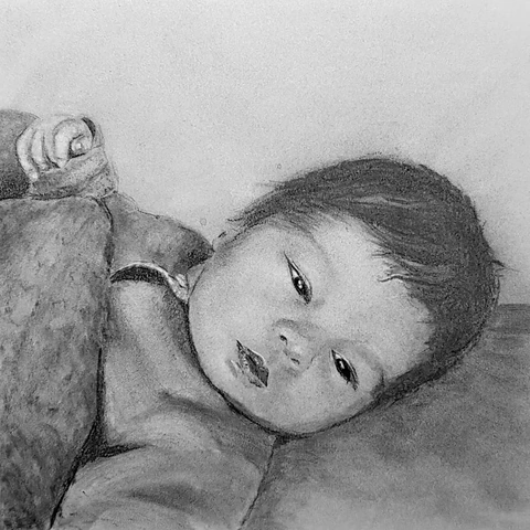 Realistische houtskool portrettekening door Leanne