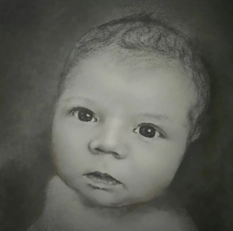 Realistische houtskool portrettekening door Leanne