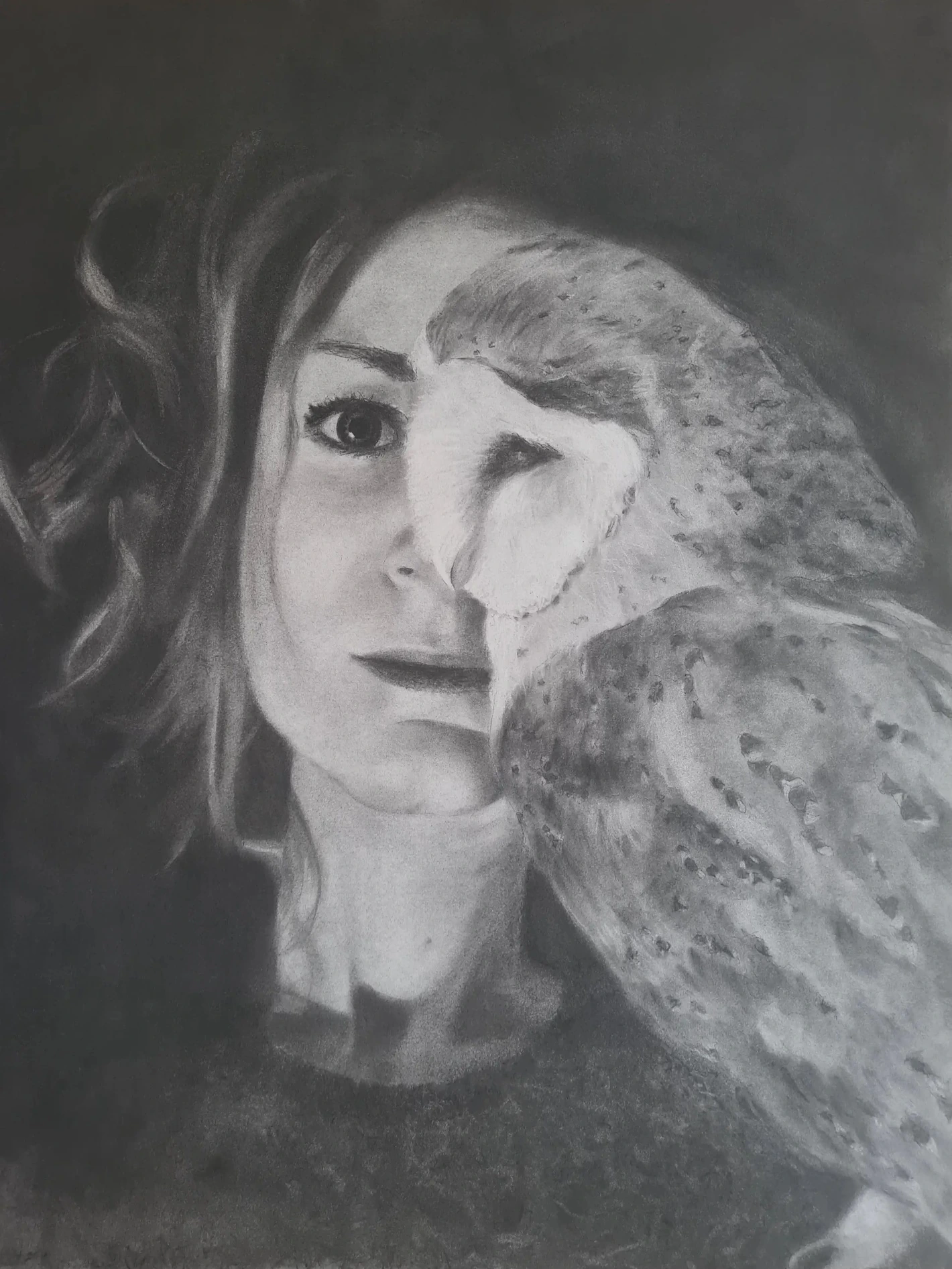 Realistische houtskool portrettekening door Leanne