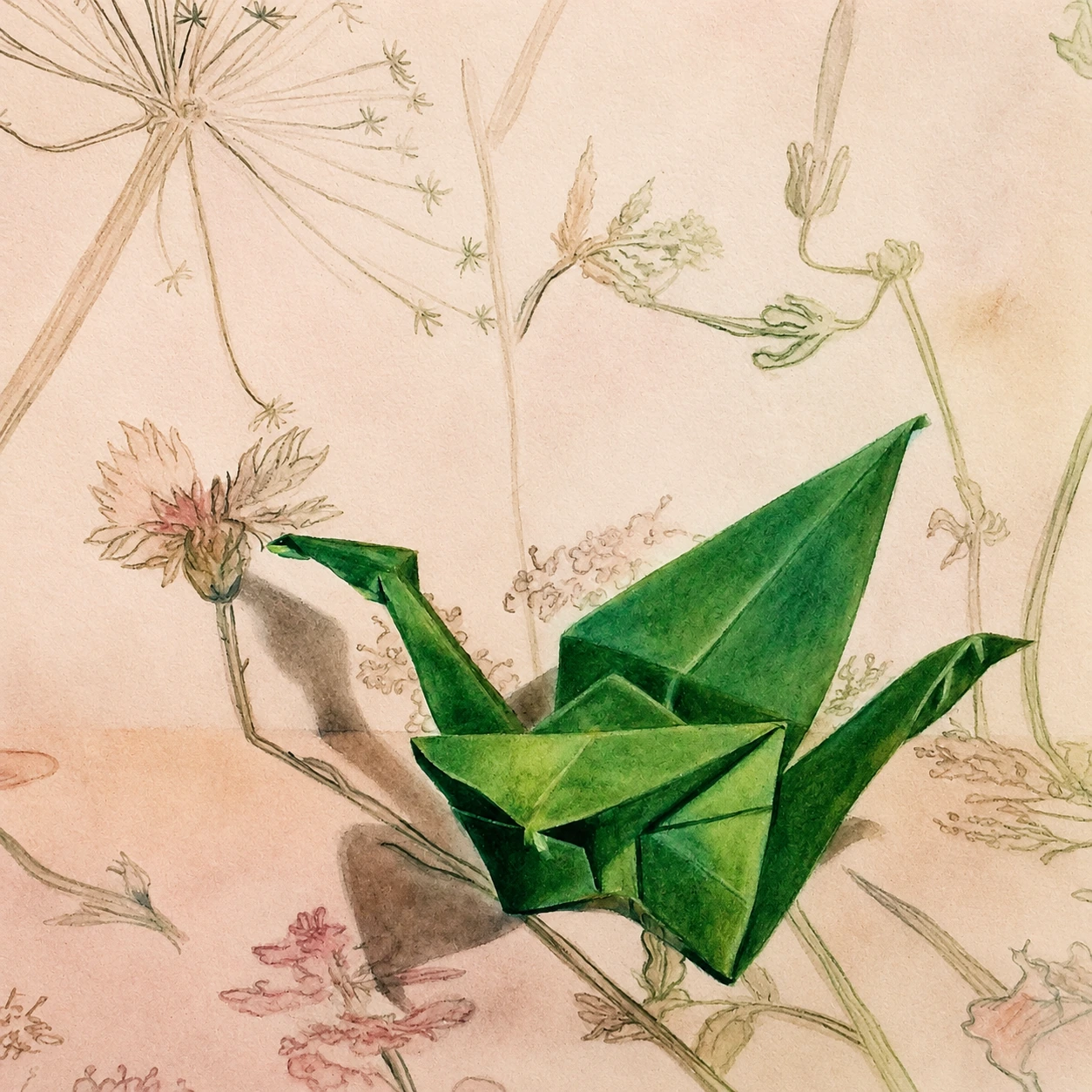 Realistisch olieverf schilderij Kraanvogel met bloem door Leanne