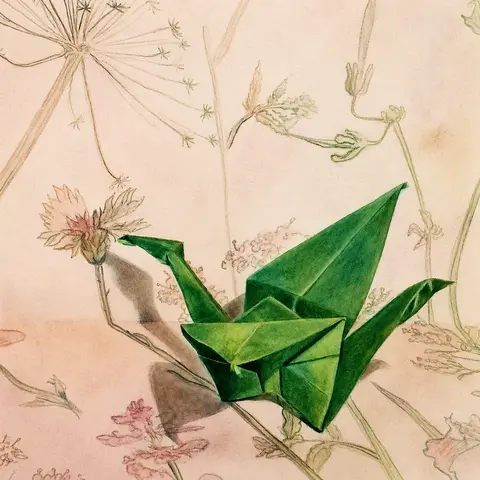 Realistisch olieverf schilderij Kraanvogel met bloem door Leanne