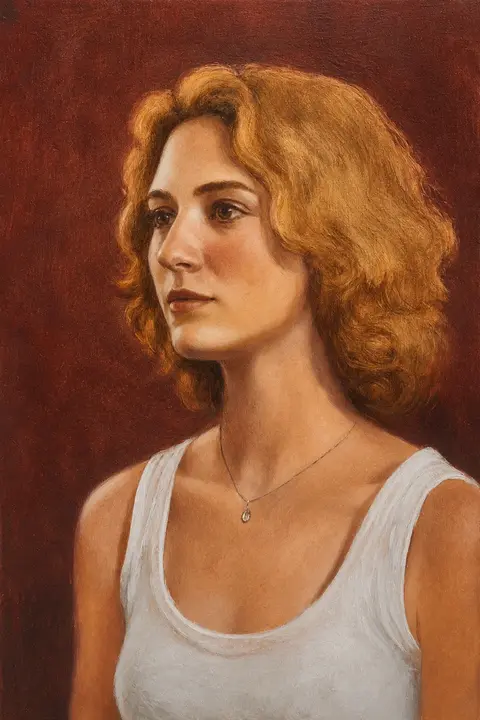 Realistisch olieverf portret Muze door Leanne