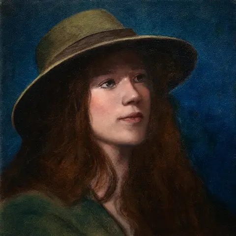 Realistisch olieverf portret Uit de schaduw door Leanne